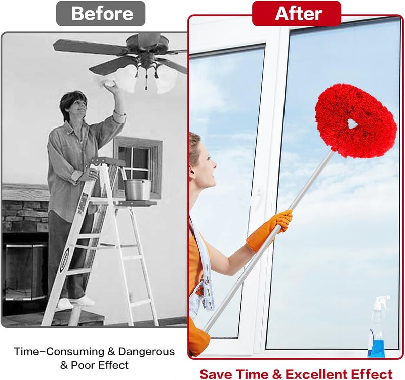 Heonay Ceiling Fan Cleaner Duster Reusable Microfiber Ceiling Fan Blade Cleaner Removable Duster with Extension Pole Adjusts 13 to 49.7 Inch for Cleaning Walls Bookshelves Furniture Door Window Top (Red) - Image 4